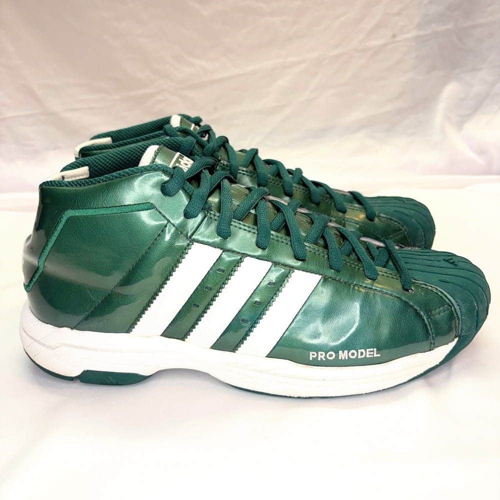 VTG 2002 Adidas Pro Model Mid Basketball Shoes Men's US 11 Green Metallic Y2K - Picture 2 of 16